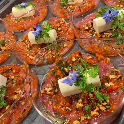 Carpaccio - terrine au parmesan - noisette