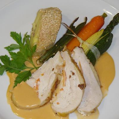 Pintadeau farci aux petits légumes